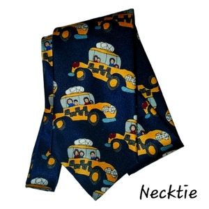 Taxi Driver Necktie Navy Blue With Bright Orange Graphic Detail 58" Mom & Dad